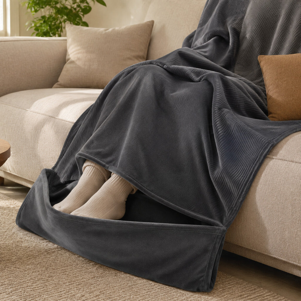 Reversible Throw Blanket with Foot Pocket