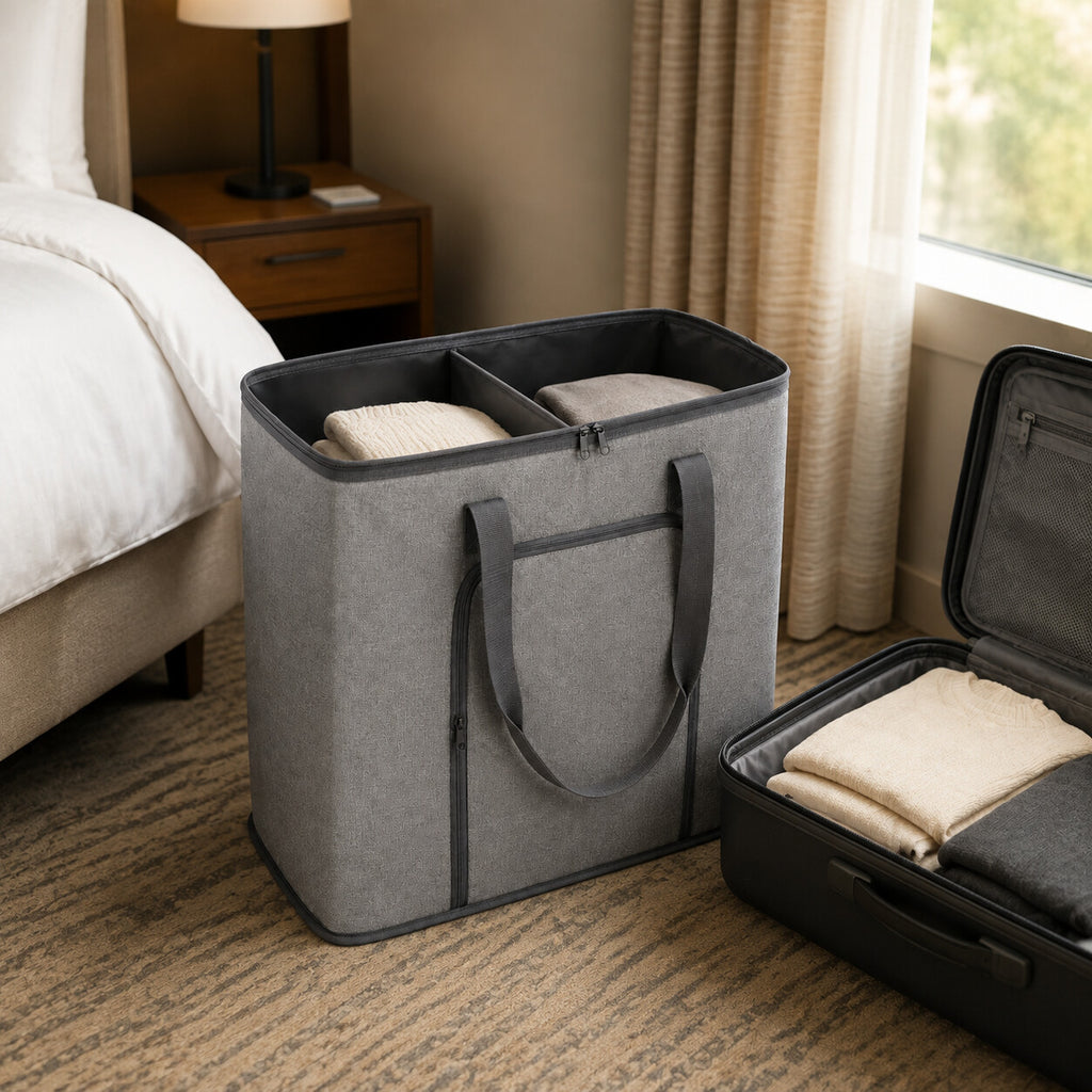 Foldable Two-Section Travel Laundry Organizer