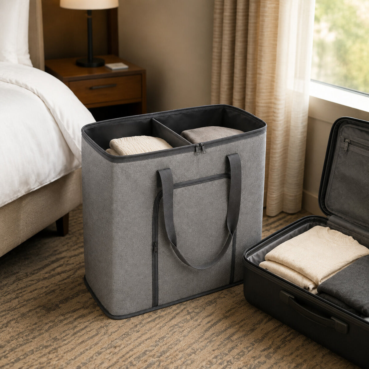 Foldable Two-Section Travel Laundry Organizer