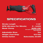 Milwaukee 2722-20 M18 FUEL 18V 1-1/4-Inch Reciprocating Saw - Bare Tool