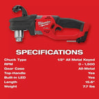 Milwaukee Pre-Sale 2807-20 M18 FUEL 18V 12" HOLE HAWG Right Angle Drill -Bare Tool