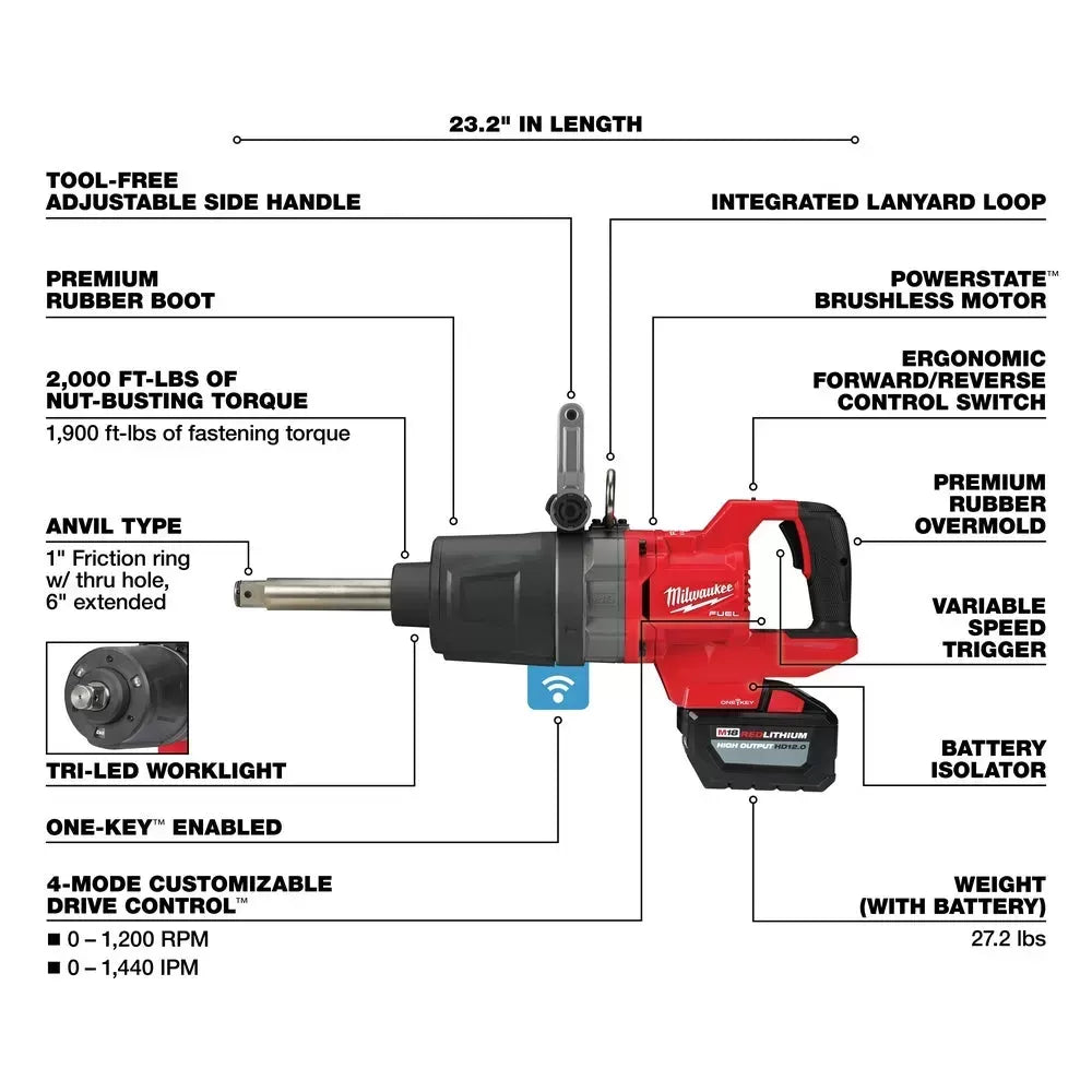 Milwaukee 2869-22HD M18 FUEL 18V 1" D-Handle Anvil High Torque Impact Wrench Kit