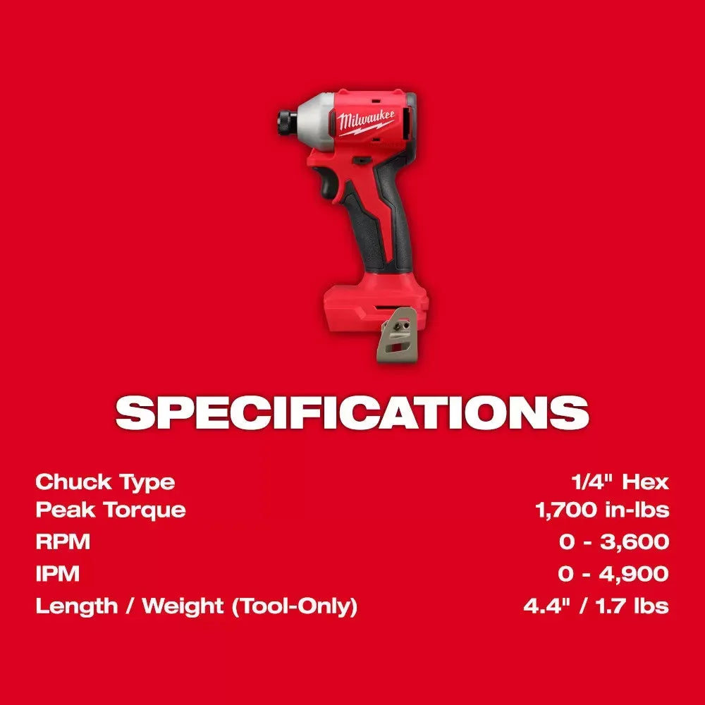 Milwaukee Pre-Sale 3650-20 M18 18V 1/4" Compact Brushless Hex Impact Driver - Bare Tool