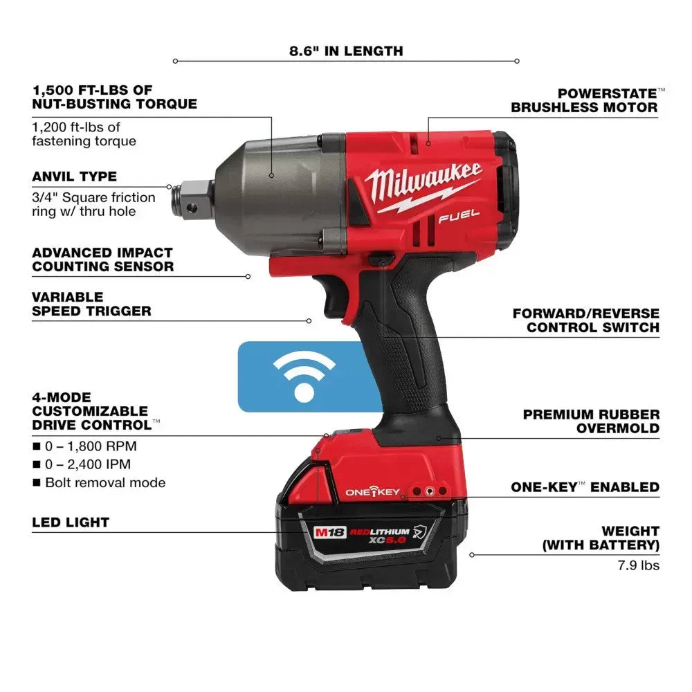 Milwaukee Pre-Sale 2864-22R M18 FUEL 18V ONE-KEY High Torque Impact Wrench 3/4 Friction Ring