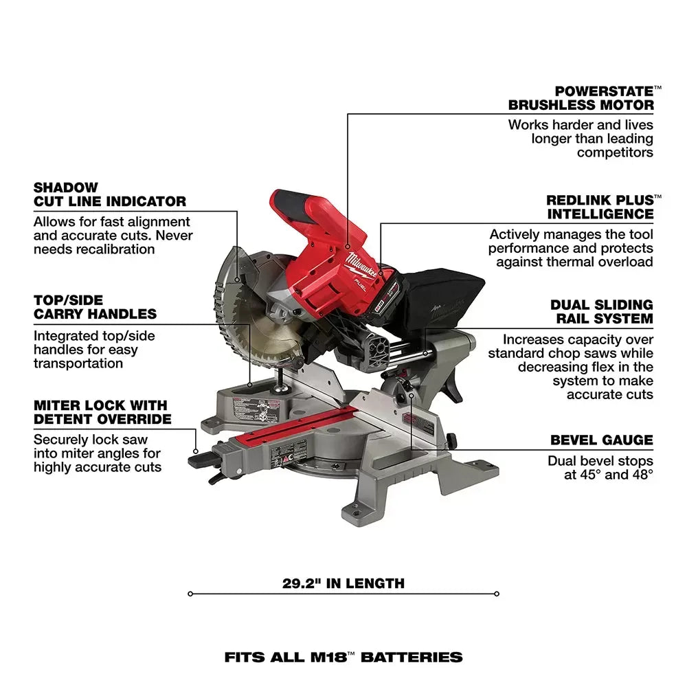 Milwaukee 2733-21 M18 FUEL 18V 7-1/4-Inch Dual Bevel Sliding Miter Saw Kit
