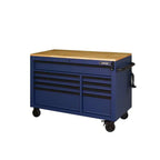 52-Inch 9-Drawer Mobile Workbench with Adjustable Height Wood Top, Heavy Duty Rolling Tool Cabinet