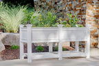 White Vinyl Raised Garden Bed Planter Box - Paintable Outdoor Herb & Flower Planter with Storage Shelf
