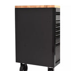 61 Inch 15 Drawer Mobile Workbench - Heavy Duty Steel Tool Cabinet with Wood Top and Power Strip