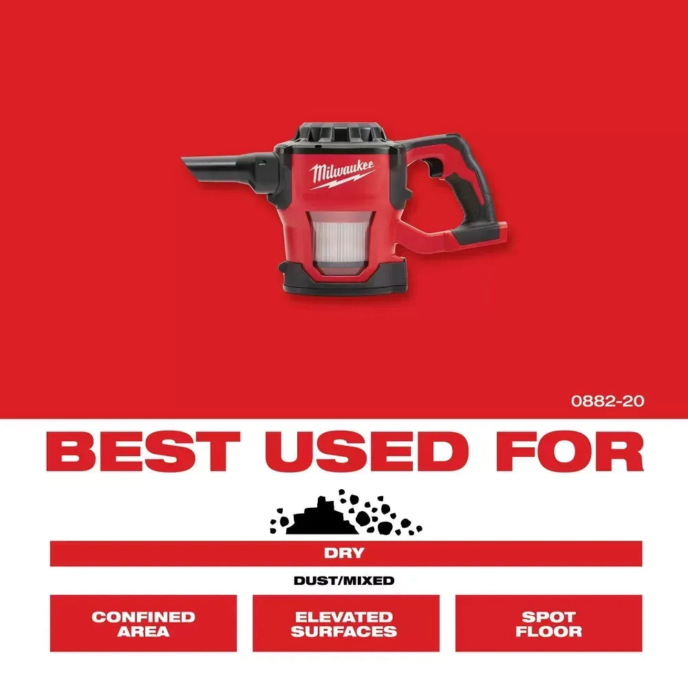 Milwaukee 0882-20 M18 18V Lithium-ion Cordless Compact Vacuum - Bare Tool