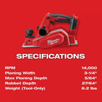 Milwaukee Pre-Sale 2623-20 M18 18V 3-1/4-Inch Planer w/ Bevel/Edge Guide - Bare Tool