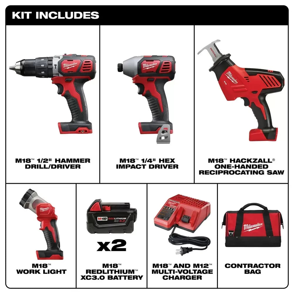 Milwaukee 2695-24 M18 18V Cordless Power Lithium-Ion 4-Tool Combo Kit