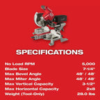 Milwaukee 2733-20 M18 FUEL 18V 7-1/4" Dual Bevel Sliding Miter Saw - Bare Tool
