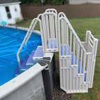 Confer Above Ground Pool Steps with Blue Safety Closure, Warm Gray Pool Entry Ladder System