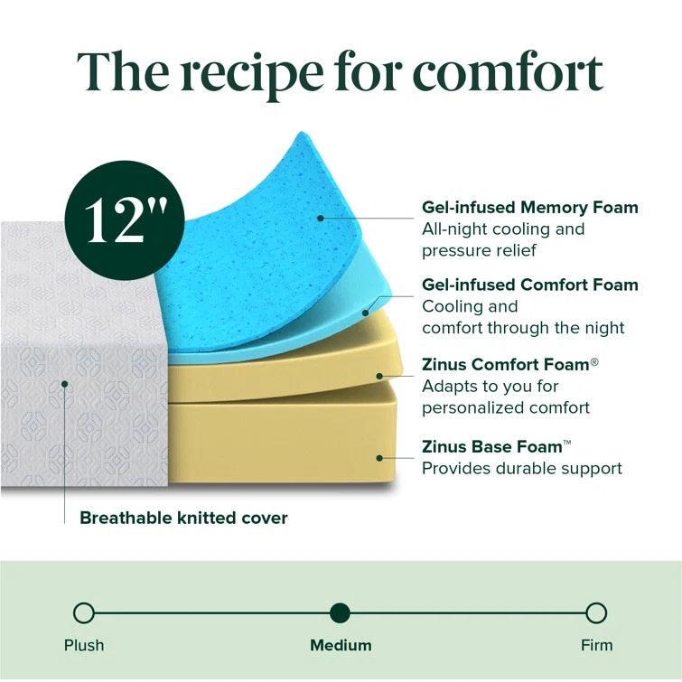 12" Medium Cooling Gel Memory Foam Mattress