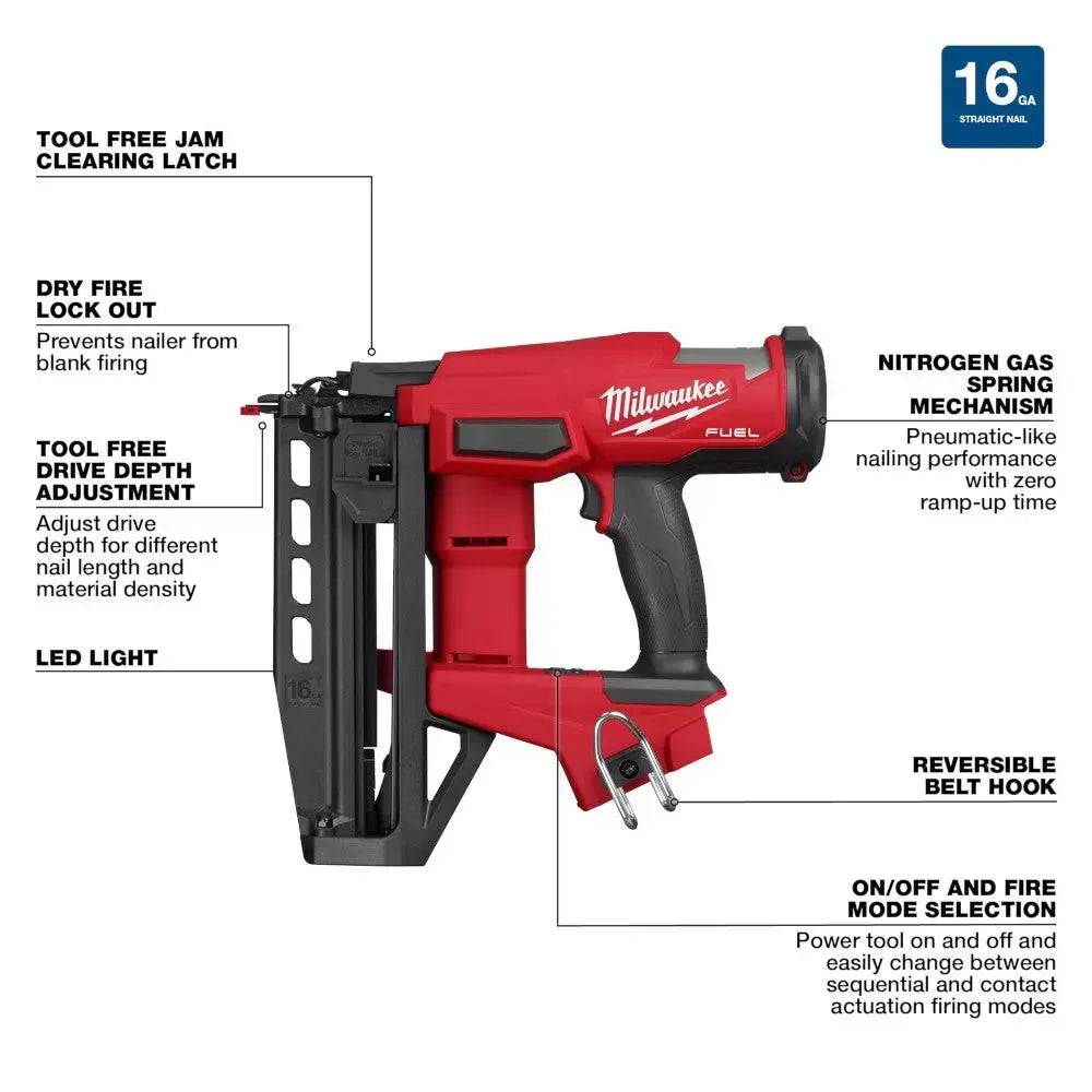 Milwaukee 3020-20 M18 FUEL 18V 16 Gauge Straight Finish Nailer - Bare Tool