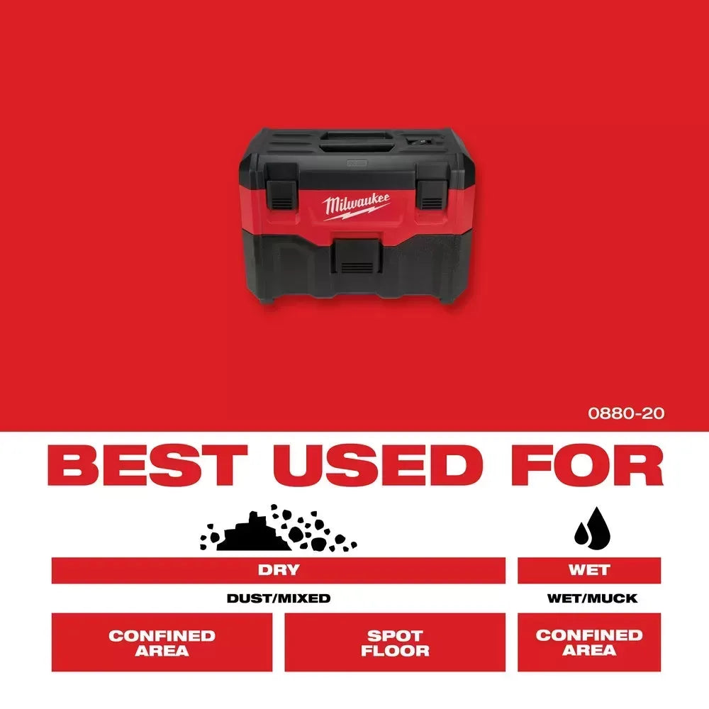 Milwaukee 0880-20 M18 18V Wet/Dry Vacuum w/ Crevice Tool - Bare Tool