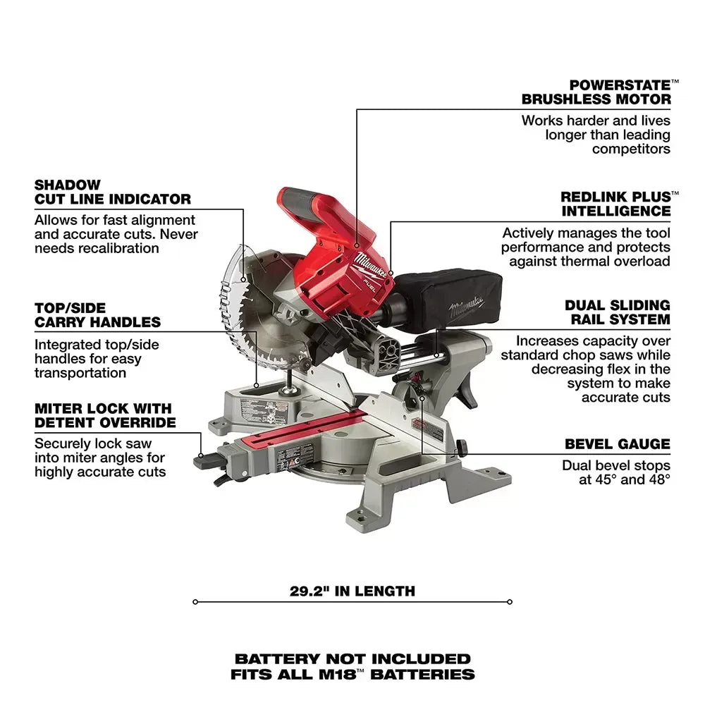 Milwaukee 2733-20 M18 FUEL 18V 7-1/4" Dual Bevel Sliding Miter Saw - Bare Tool