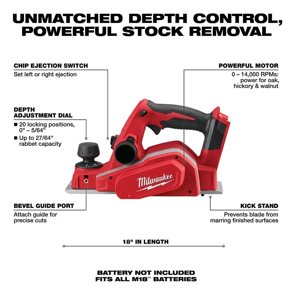 Milwaukee Pre-Sale 2623-20 M18 18V 3-1/4-Inch Planer w/ Bevel/Edge Guide - Bare Tool