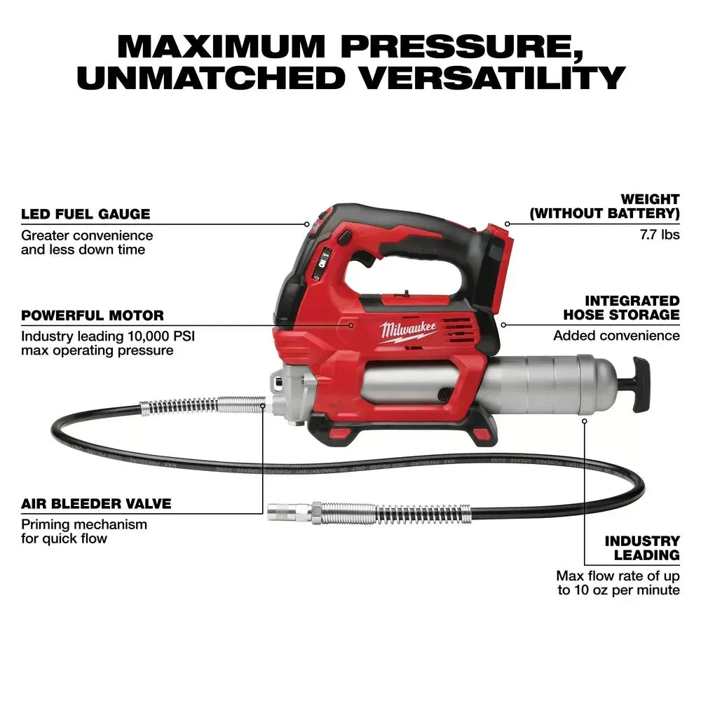 Milwaukee 2646-20 M18 18V 2-Speed 48-Inch Hose Grease Gun - Bare Tool