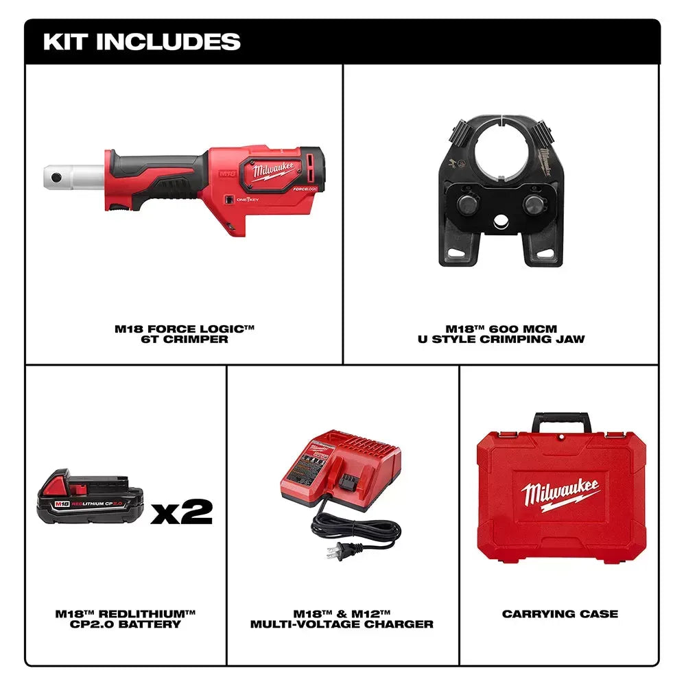 Milwaukee 2679-22 M18 18V FORCE LOGIC 600 MCM Crimper Kit w/ Cable Stripper Dies
