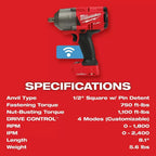 Milwaukee Pre-Sale 2862-22R M18 FUEL 18V 1/2" High Torque Impact Wrench Pin Detent Kit