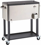 100 Quart Stainless Steel Cooler with Cover, Rolling Wheels, Bottle Opener and Outdoor Beverage Storage