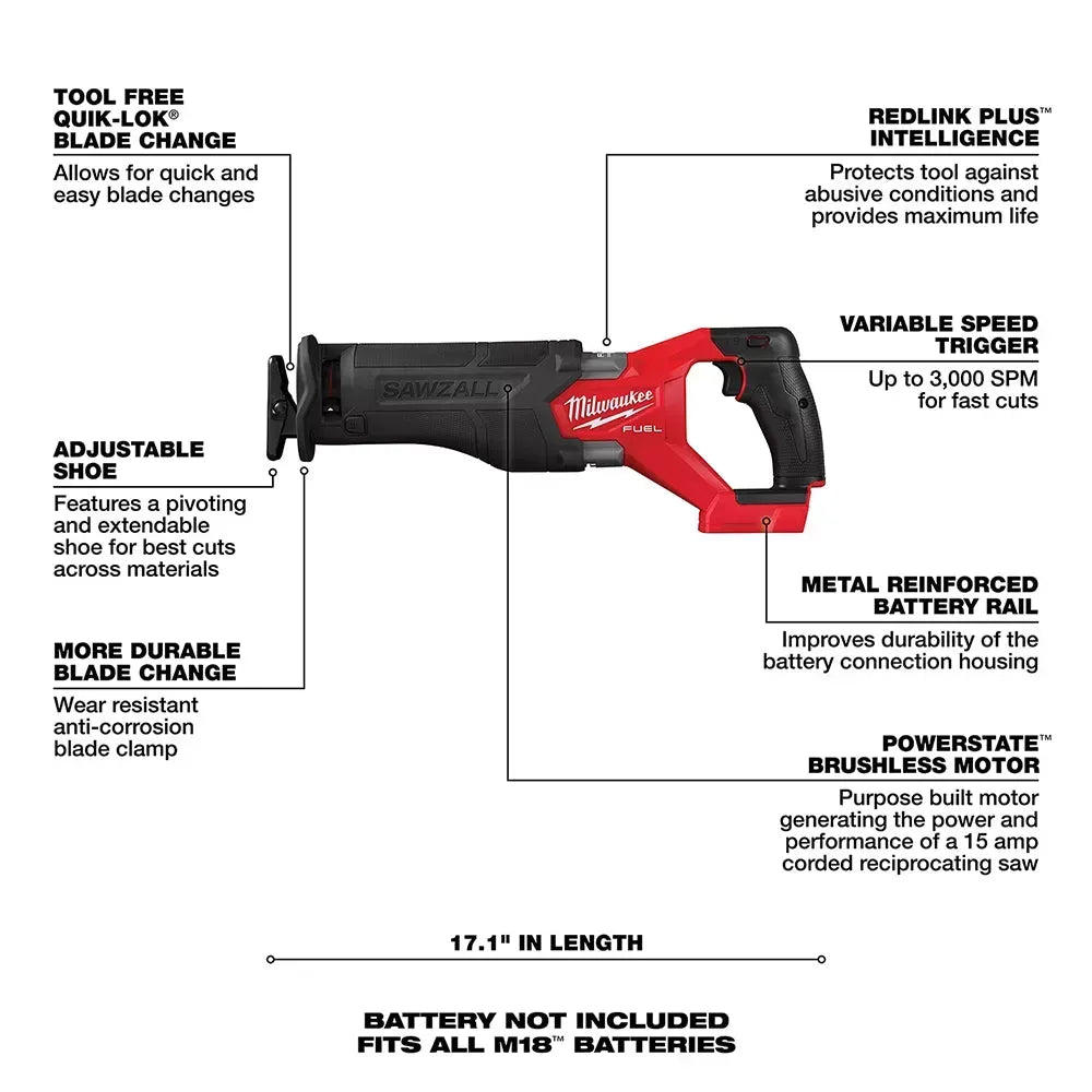 Milwaukee 2732-20 M18 FUEL 18V 7-1/4" Circular Saw w/ SAWZALL Reciprocating Saw