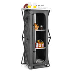 Portable Camping Storage Cabinet - 3 Tier Folding Outdoor Kitchen Organizer with Tabletop & Carry Bag