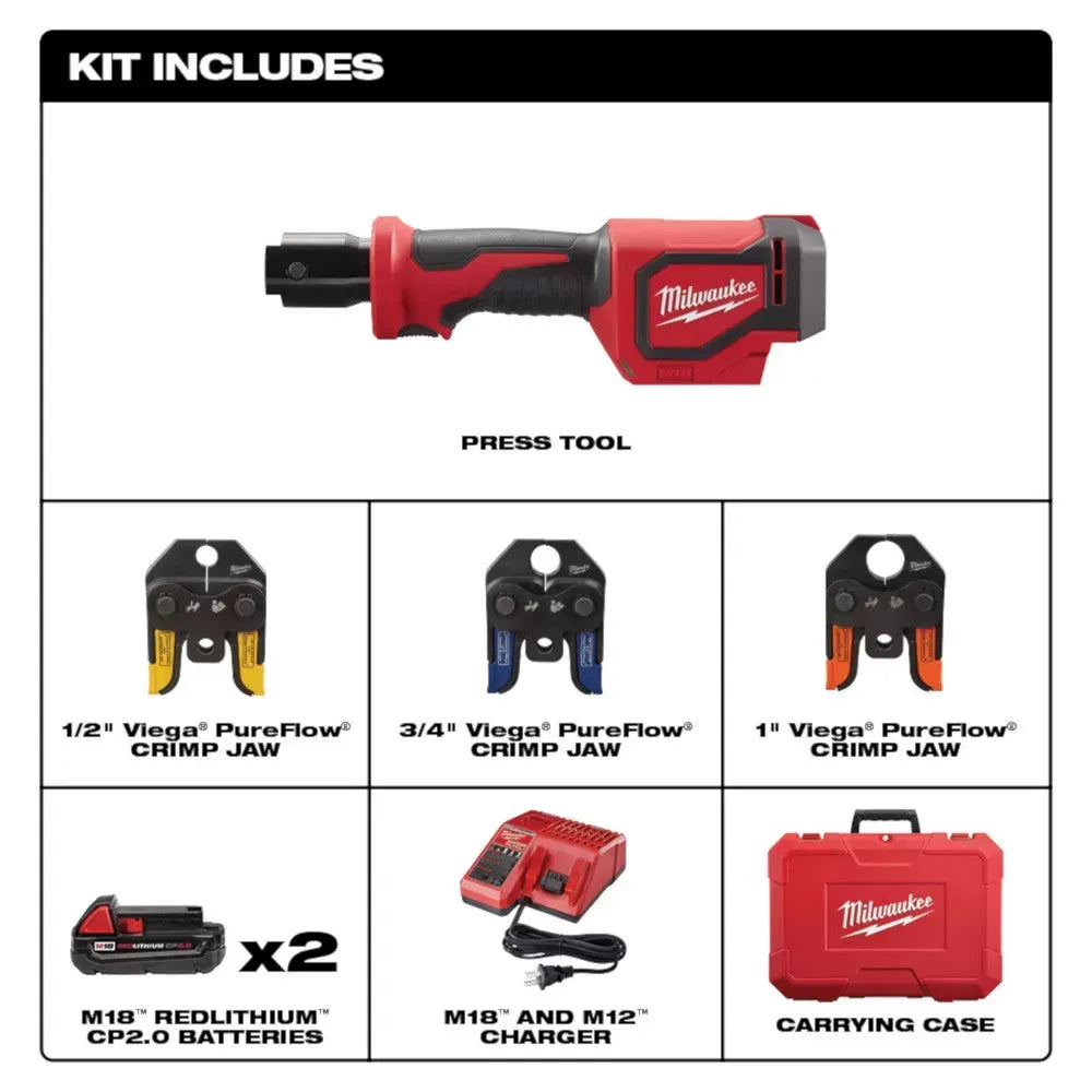 Milwaukee 2674-22P M18 18V Li-Ion Short Throw Press Tool Kit w/ PEX Crimp Jaws