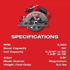 Milwaukee 2730-20 M18 FUEL 18V 6-1/2-Inch Circular Saw w/ Blade - Bare Tool