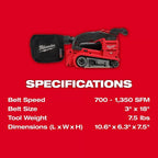 Milwaukee 2832-20 M18 FUEL 18V 3" x 18" Cordless Li-Ion Belt Sander - Bare Tool