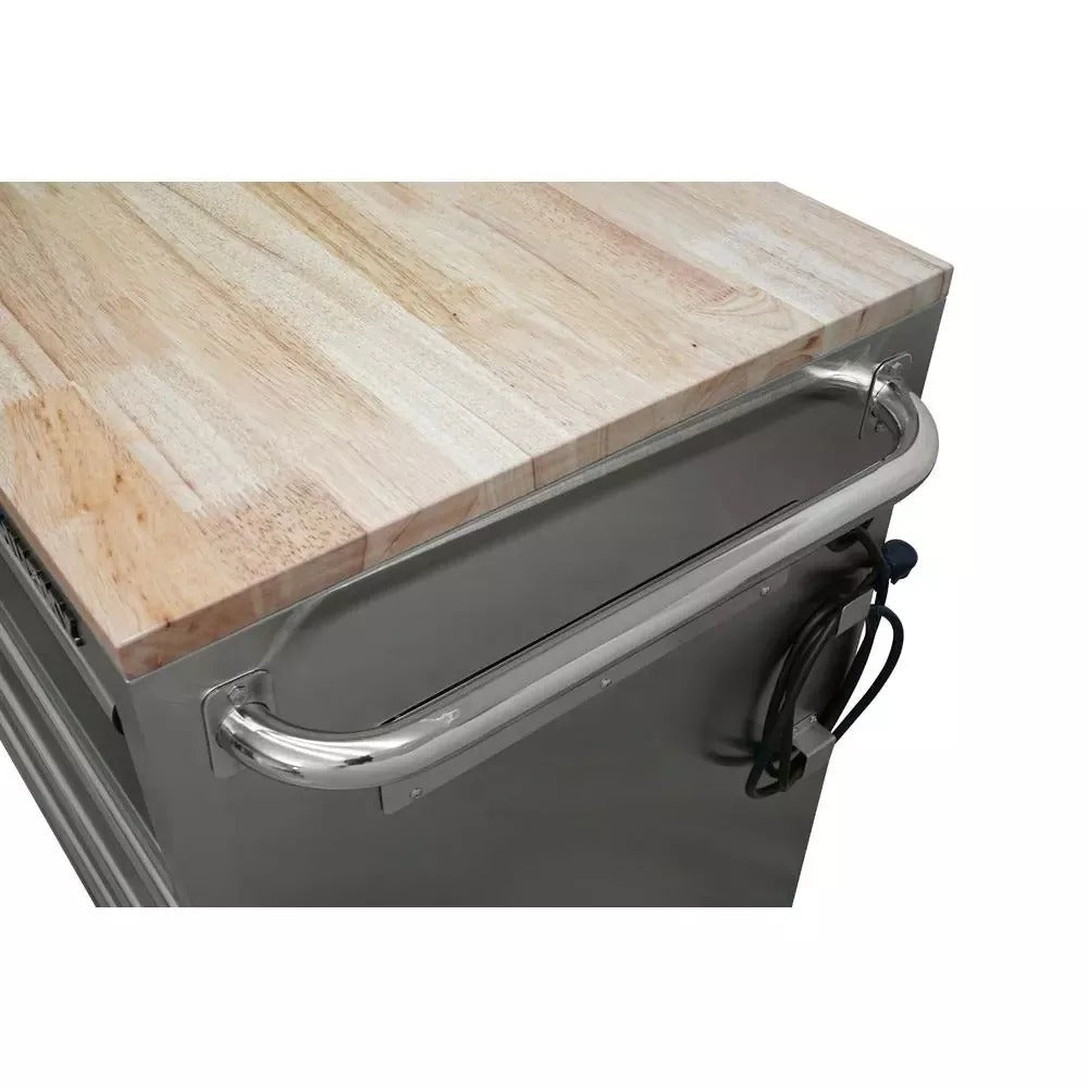 72 Inch Mobile Workbench with 18 Drawers - Stainless Steel Rolling Tool Cabinet with Wood Top