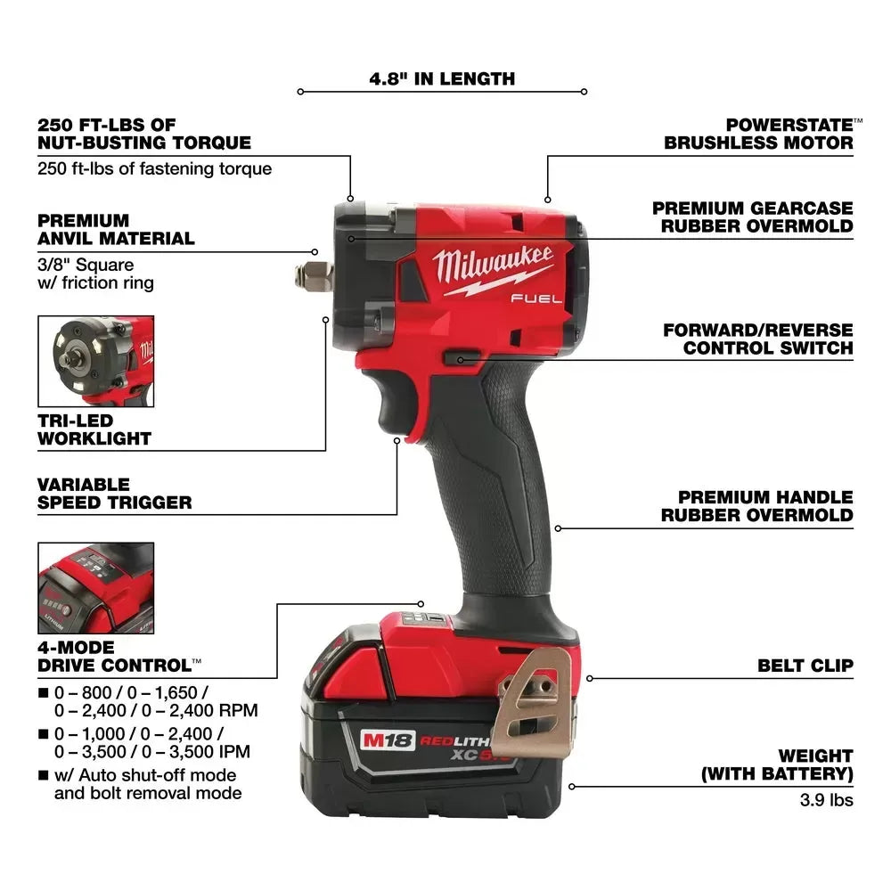 Milwaukee Pre-Sale 2854-20SAE M18 FUEL 18V 3/8" Impact Wrench w/ 8PC SAE Sockets