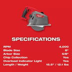 Milwaukee 2982-20 M18 FUEL 18V 8" Cordless Metal Cutting Circular Saw -Bare Tool