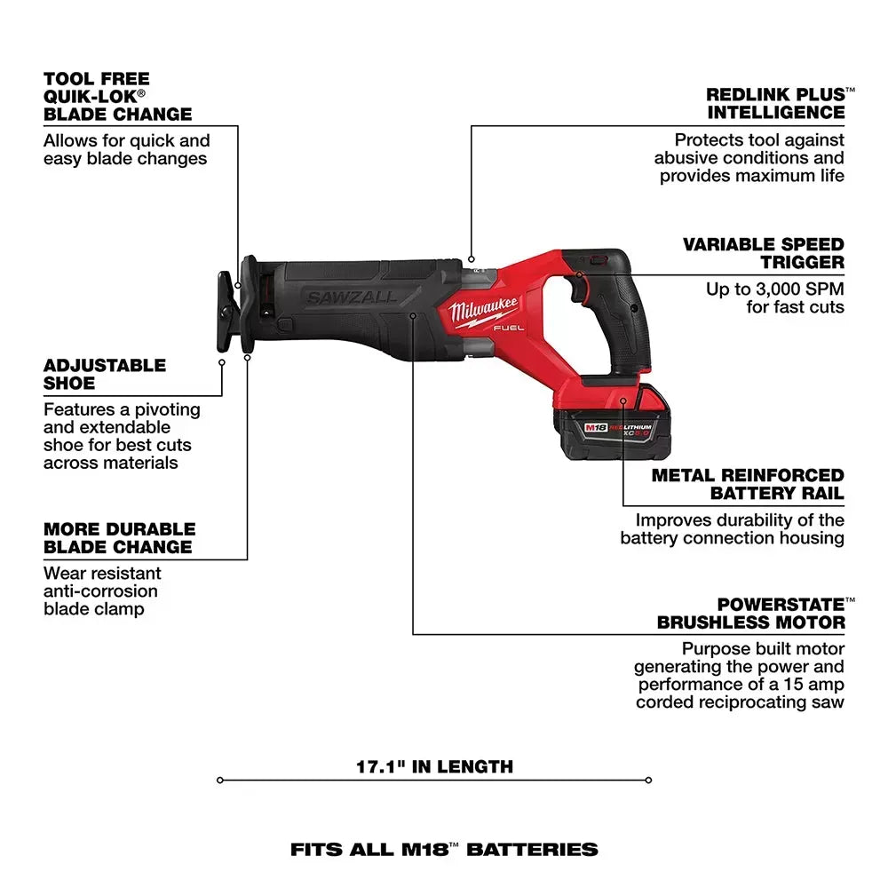 Milwaukee 2821-21FB M18 FUEL 18V SAWZALL Kit w/ M18 FORGE XC6.0 /Blades
