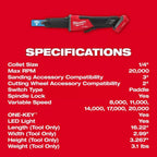 Milwaukee Pre-Sale 2984-20 M18 FUEL 18V Braking Die Grinder w/ Paddle Switch - Bare Tool