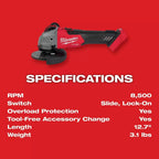 Milwaukee Pre-Sale 2881-20 M18 FUEL 4-1/2" / 5" Grinder Slide Switch Lock-On - Bare Tool