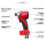 Milwaukee Pre-Sale 3650-20 M18 18V 1/4" Compact Brushless Hex Impact Driver - Bare Tool