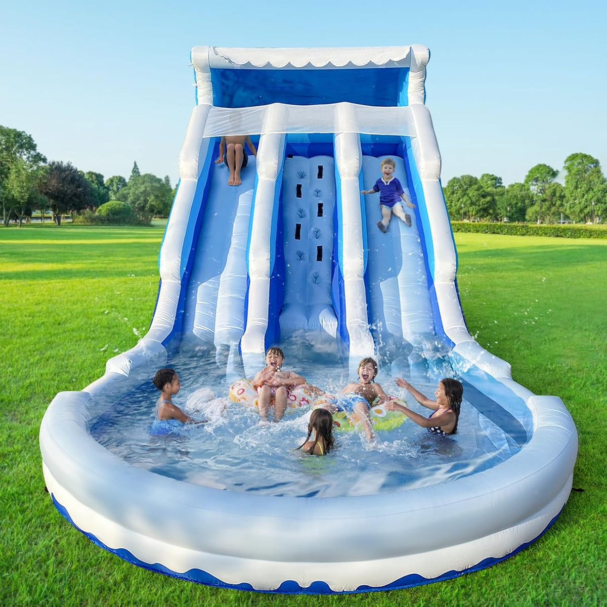 24.5FT Inflatable Water Slide Bounce House - Commercial Oxford Cloth Castle with Climbing Wall, Slide, Splash Pool & Blower