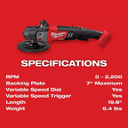 Milwaukee 2738-20 M18 18V FUEL 7” Cordless Lithium-Ion Polisher - Bare Tool