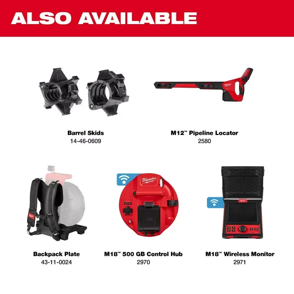 Milwaukee 2972-22 M18 18V 100’ Flexible Pipeline Inspection System Kit